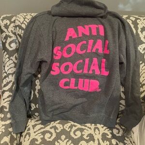 Anti Social Social Club Charcoal Hoodie with Neon Pink Text